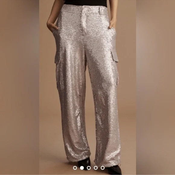 Anthropologie Lilac Sequin Cargo Pants - Size 10 - Picture 3 of 11
